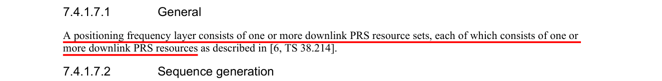 Excerpt from 3GPP TS 38.211 §7.4.1.7.1 — underline marks the matching evidence