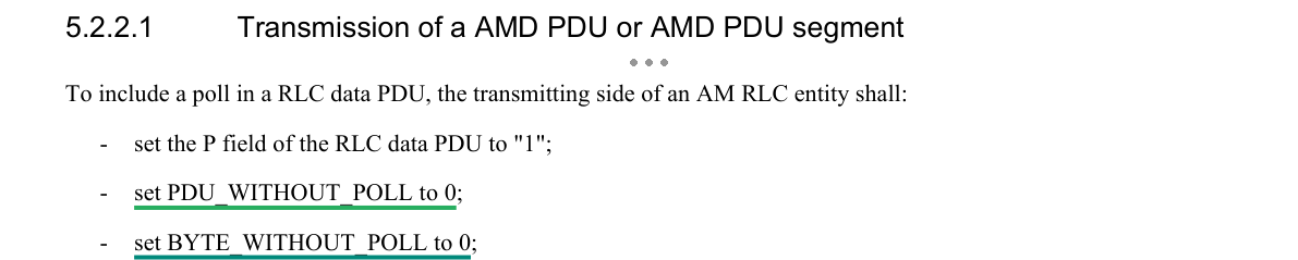 Excerpt from TS 36.322 v8.8.0 §5.2.2.1 — Transmission of a AMD PDU or AMD PDU segment, underlined where the mapping rests on it